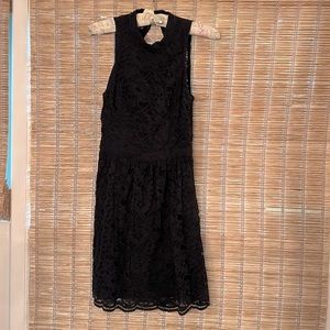 Hollister Little Black Lace Dress LBD Halter Scalloped Hem Cutout Back. Size XS